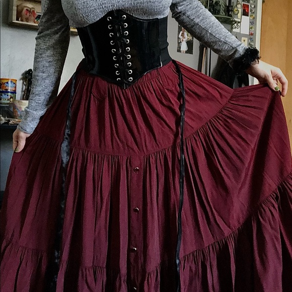 70’s Vintage Burgundy Elastic long maxi skirt 
Desert West by Sherry Holt - Picture 1 of 3